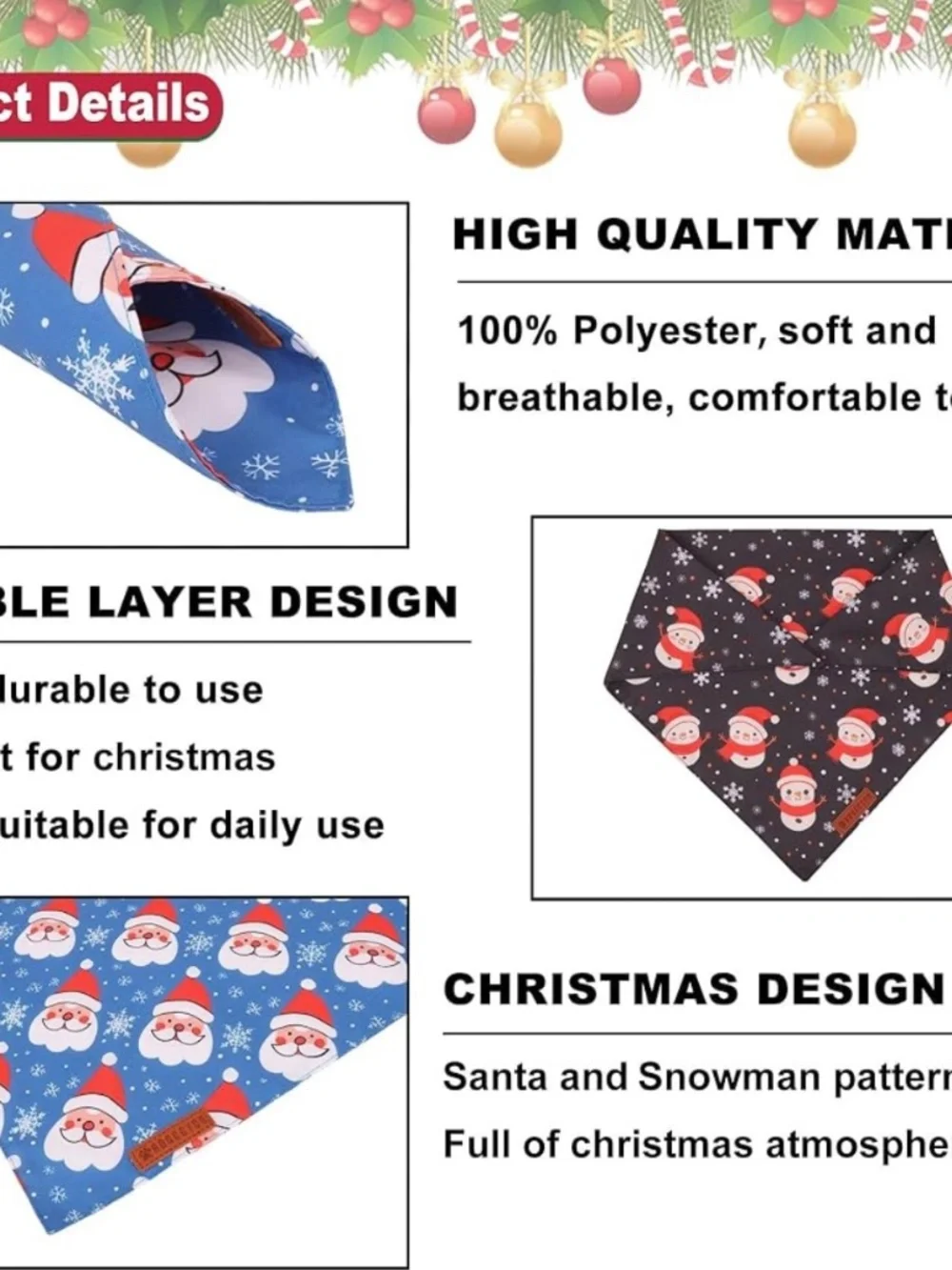 ADOGGYGO Christmas Dog Bandanas 2 Pack Large NWOT Santa Snowman
